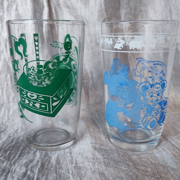 5 Swanky Swig Vintage Juice Glasses Jelly Jars Green Blue Yellow - Picture 2 of 9